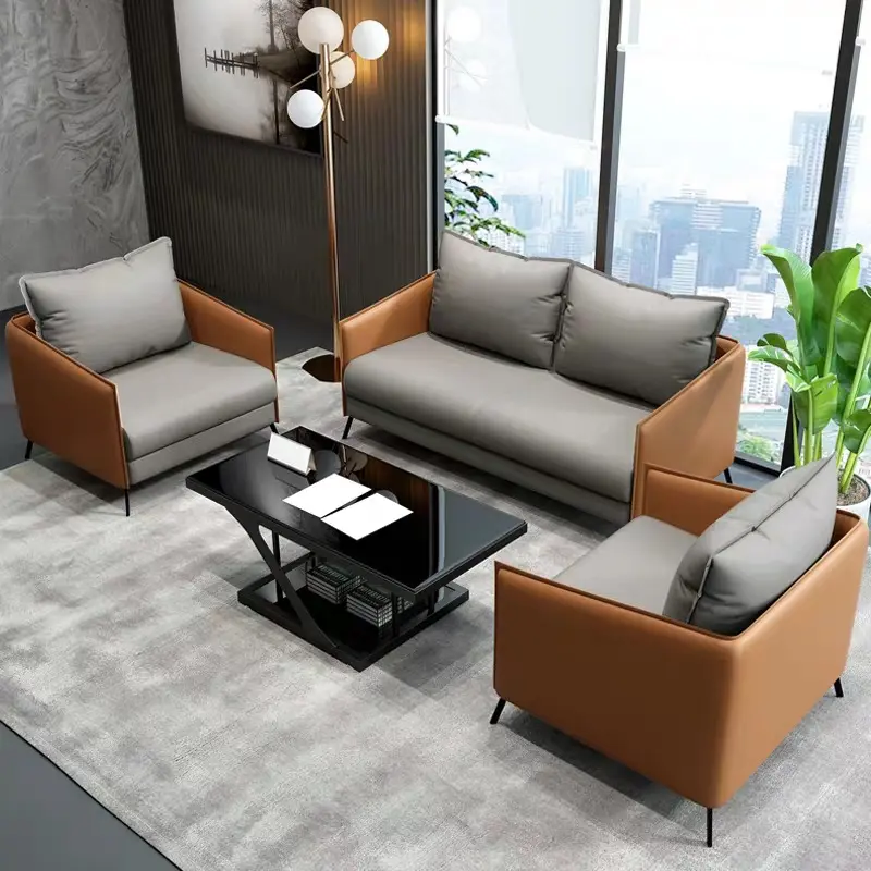 Vendita diretta della fabbrica moderna semplice Nordic popolare piccolo appartamento composto da ufficio in pelle divano hotel appartamento di tre persone divano