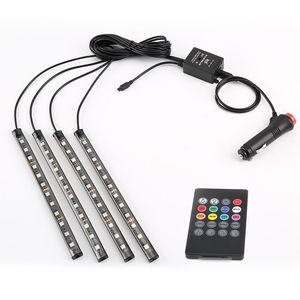 RGBアンビエントLEDストリップフットライトUSB SUVトラック用音楽同期モードアプリリモコン4個キット自動インテリア照明用