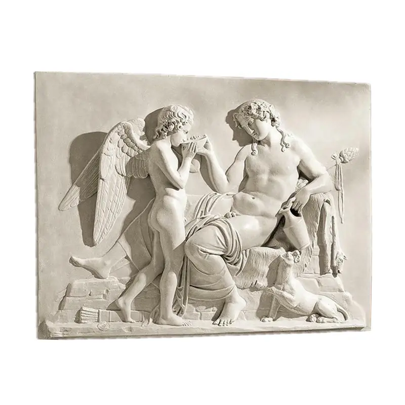Sculpture murale en résine à Relief, godes grises anciens Eros et diyysus
