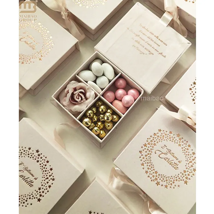 Caixa de chocolate de papel ecológica, caixa de doces de luxo personalizada para casamento, conjunto de caixas de presente personalizadas