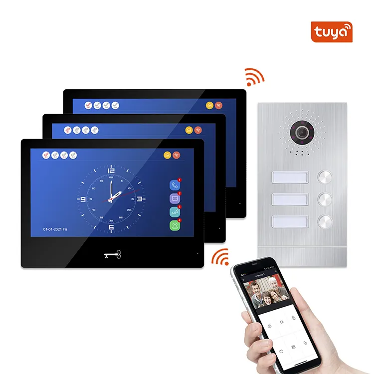 Android IOS APP Video Intercom 10 Inch Wifi Video Door Bell Intercom System with 3 Family Multi Apartments