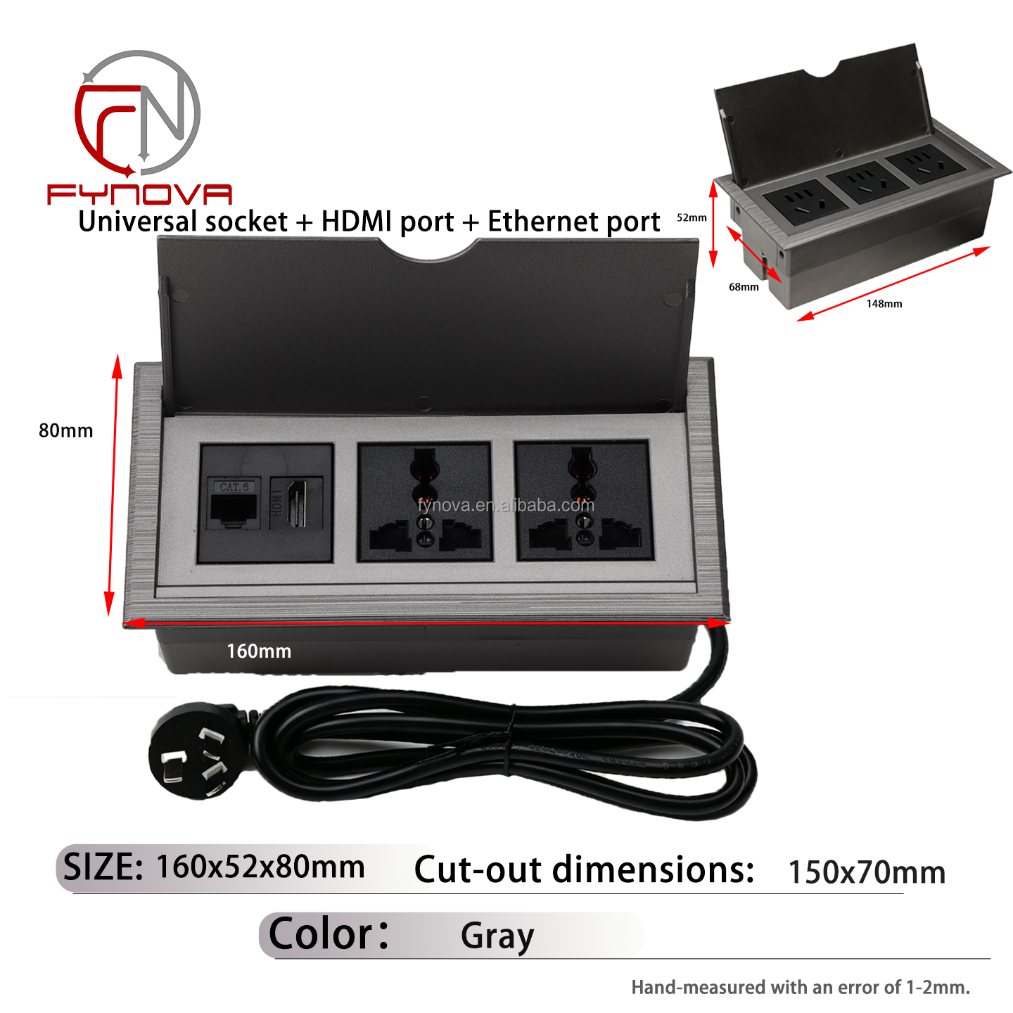 Gris, 2 Tomas Universales + 1 HDMI + 1 RJ45
