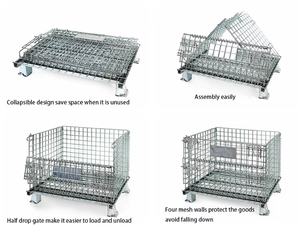Almacén Logística Apilable Transporte Pallet Cajas Metal Plegable Malla de alambre Contenedor - Product Image 3