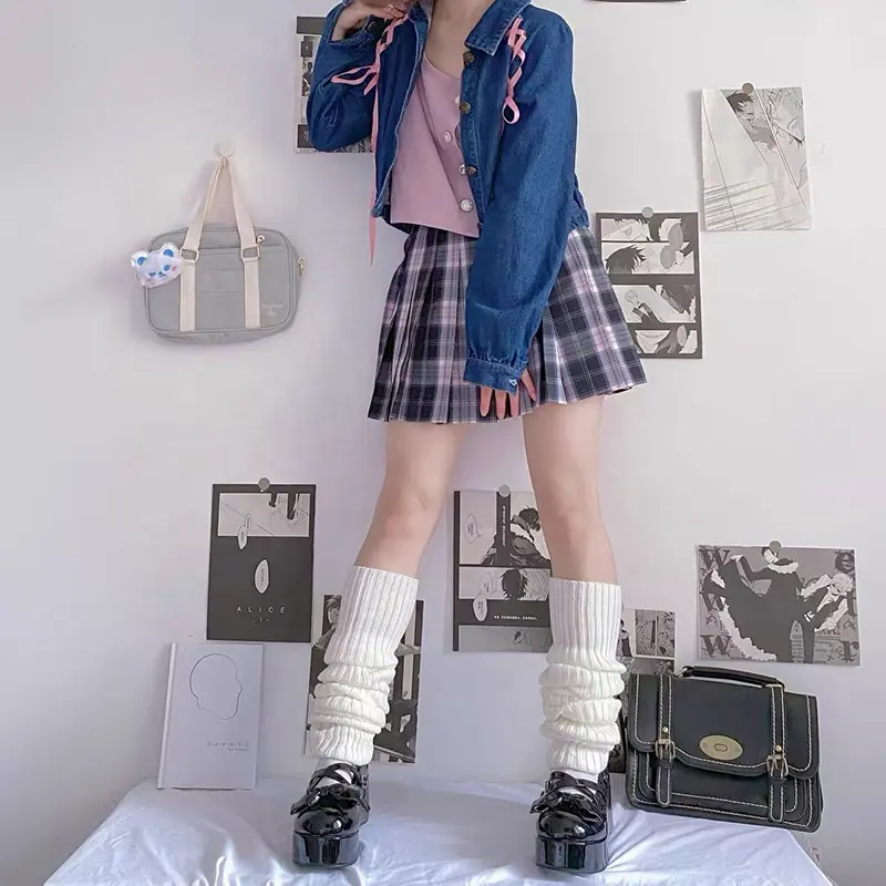 Hot Japanese Lolita Sweet Girl scaldamuscoli calzini lavorati a maglia palla di lana copripiedi lavorati a maglia Cosplay donna autunno inverno calzini Punk