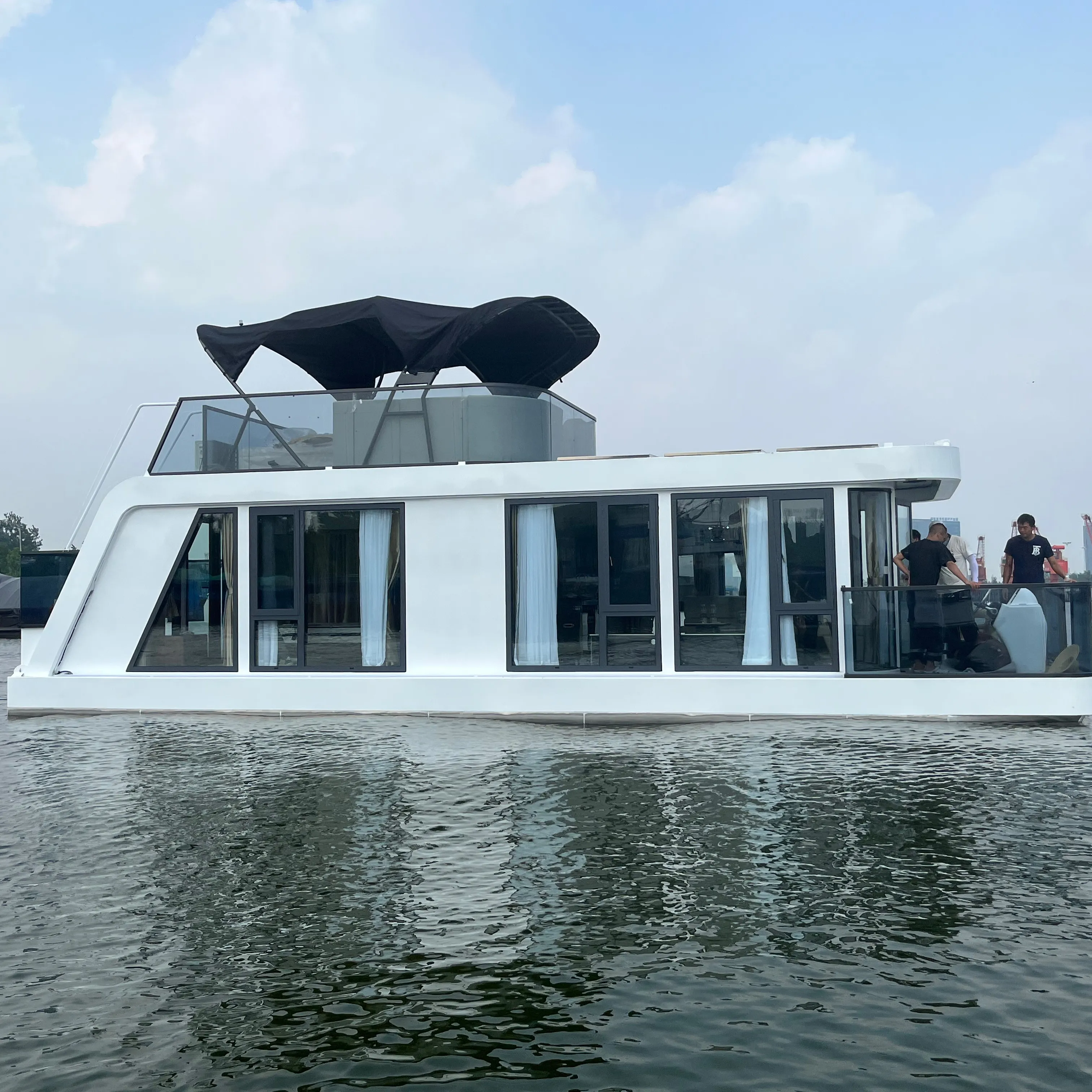 12.5m 41ft aluminum family party floating restaurant yacht leisure tritoon pontoon house boat for sale