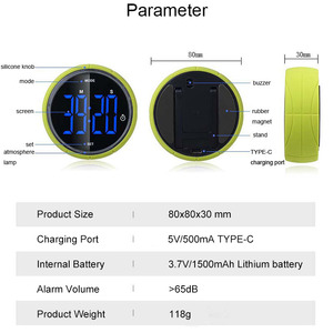 J & R 2022 USB şarj edilebilir mutfak zamanlayıcısı Led yuvarlak dokunmatik ekran Pomodoro teknik çok fonksiyonlu mutfak zamanlayıcı ile ışık - Product Image 3