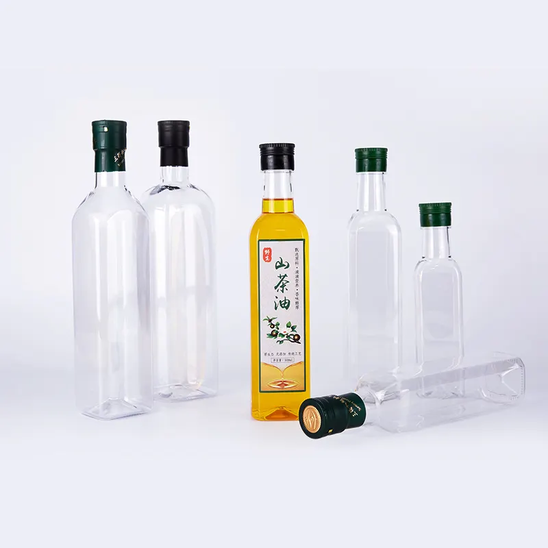 250ml/320ml/500ml/750ml/1000mlスクエア透明スクリューカバーPETオリーブオイルポマードフルーツジュースプラスチックボトル