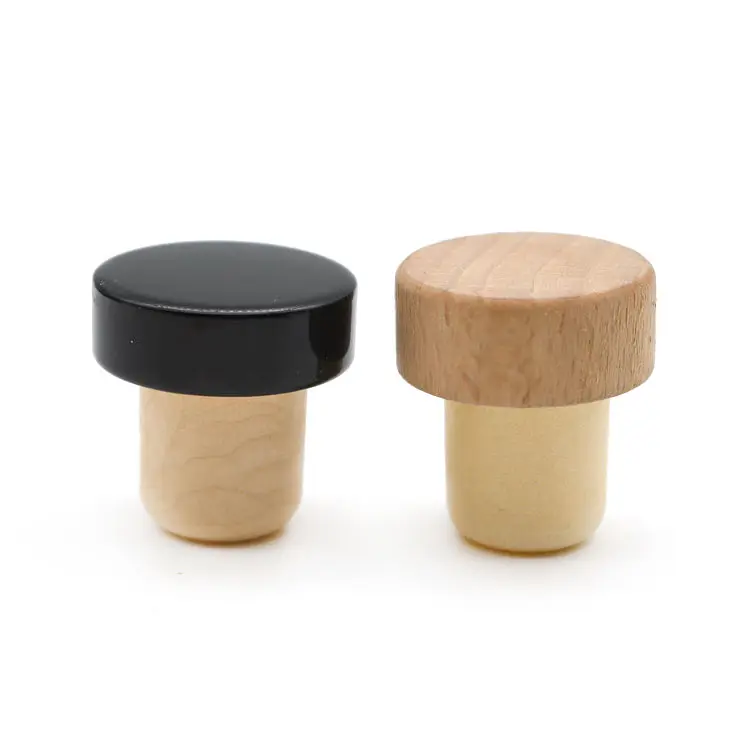 Customized luxury 15mm 19mm wooden bar top cap T shape Polymer wine / spirits synthetic cork bottle stopper