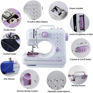 Máquina DE COSER eléctrica portátil, 12 puntadas integradas, altas y bajas velocidades, hilo doble, Overlock, características de reparación de costura inversa - Product Image 6