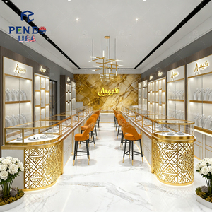 Miễn phí thiết kế siêu sang trọng Cửa hàng đồ trang sức thiết kế nội thất tùy chỉnh thực hiện OEM thương mại cấp LED chiếu sáng vàng trang sức Showcase - Product Image 1