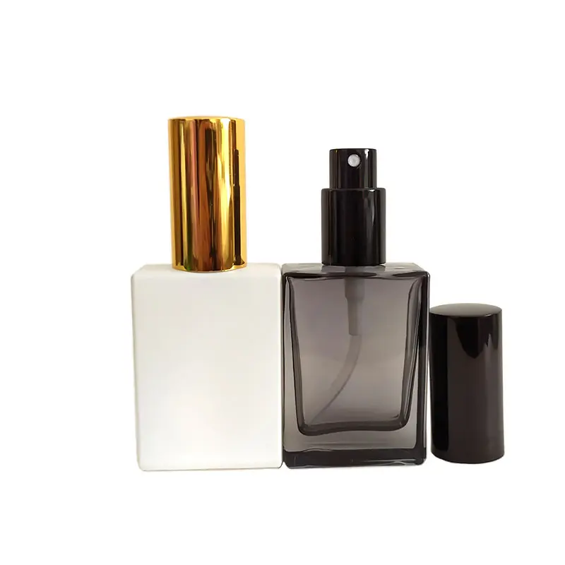 Spray bottle empty perfume refillable, round, square, clear, glass, with spray black, gold and silver, 30ml 50ml 100ml