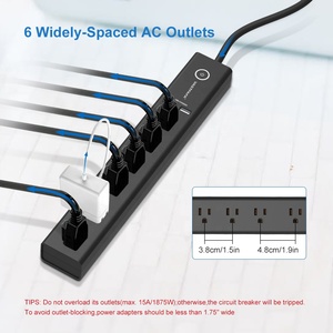 6路美国开关插座电源板电涌保护器2 USB 15A扩展插座125V额定电压6插座-可用NFC SDK - Product Image 2