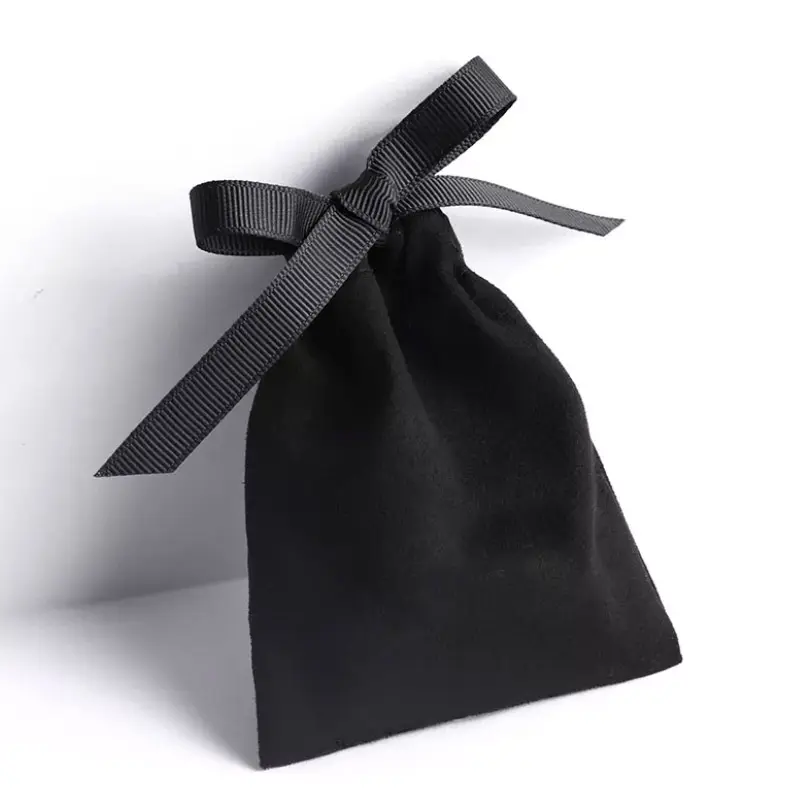 Black Suede Ribbon Gift Bags 5x7cm 7x9cm 9x12cm 10x15cm livre Navio Sapatos Underwear Drawstring Bolsas Jóias Embalagem Saco