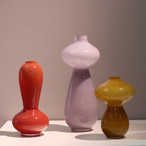 Bixuan Handblown parlak düz renk çiçek düzenleme cam vazo Modern tasarım ahşap kulübü şekil masa süsü Centerpiece vazolar - Product Image 1