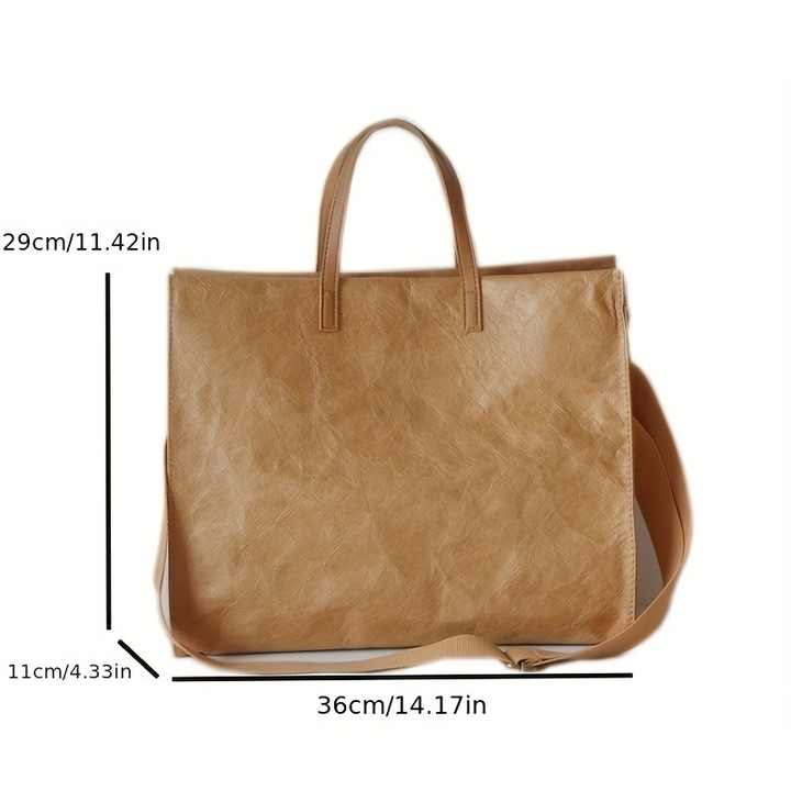 2025 New Arrival Large Capacity Waterproof Made of Kraft Paper Look Leather Tote Bag for Daily Use and Commuting