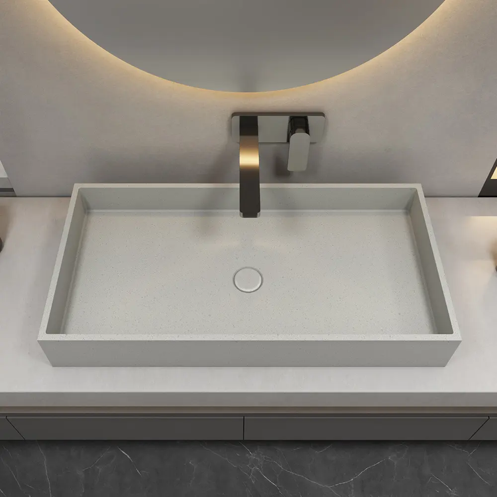 SANIL commercio all'ingrosso singolo slot grigio lavabo bagno lavabo in cemento bagno controsoffitto lavabo rettangolare