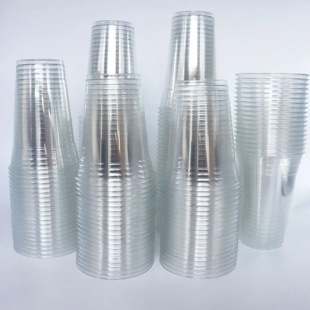 Factory Direct Sell Plastic Cups With Sip Through Lids Clear Tea Coffee Disposable Drink Cups