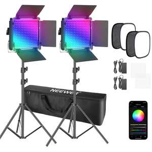 Neewer ไฟวิดีโอ Led 530/ 660 PRO RGB,ชุดซอฟต์บ็อกซ์ควบคุมด้วยแอป360สีเต็มรูปแบบ50W ไฟวิดีโอ CRI 97 2แพ็ค