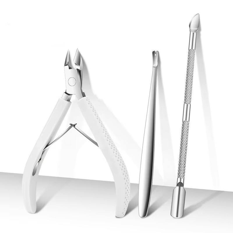 Coupe-cuticules en silicone blanc, poussoir en acier, fourchette à cuticules, p
