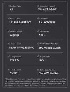 เมาส์ไร้สาย RGB โหมดโจมตี X1ฉลาม Tri-Mode PAW3395เมาส์เล่นเกมมืออาชีพพร้อมฐานชาร์จทัชแพด - Product Image 6