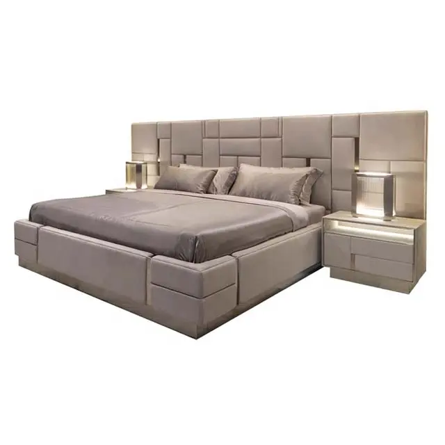 Cadre de lit de luxe King Size classique minimaliste Design Lits en bois Queen haut de gamme Ensemble de meubles pour chambre à coucher principale de Dubaï personnalisable
