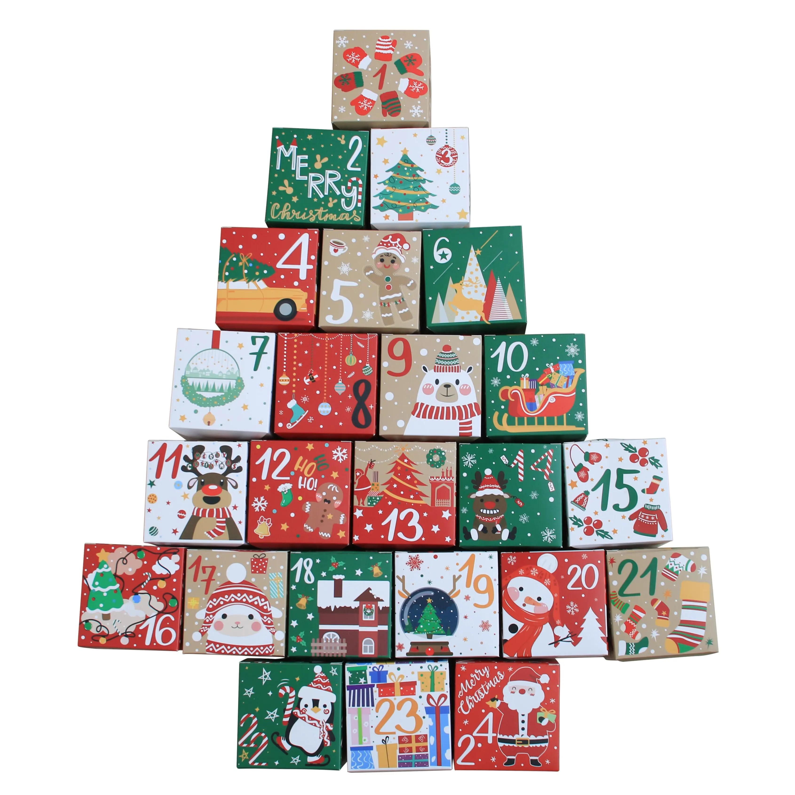 क्रिसमस बच्चों के लिए 24 दिनों कागज पुन: प्रयोज्य आगमन उलटी गिनती उपहार बक्से और परिवार क्रिसमस आगमन कैलेंडर बक्से