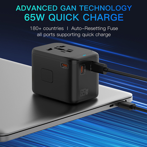 通用旅行适配器65w美国英国欧盟非盟插头插座，带1个<span class=keywords><strong>usb</strong></span>和3个C型旅行插头充电器电源适配器旅行