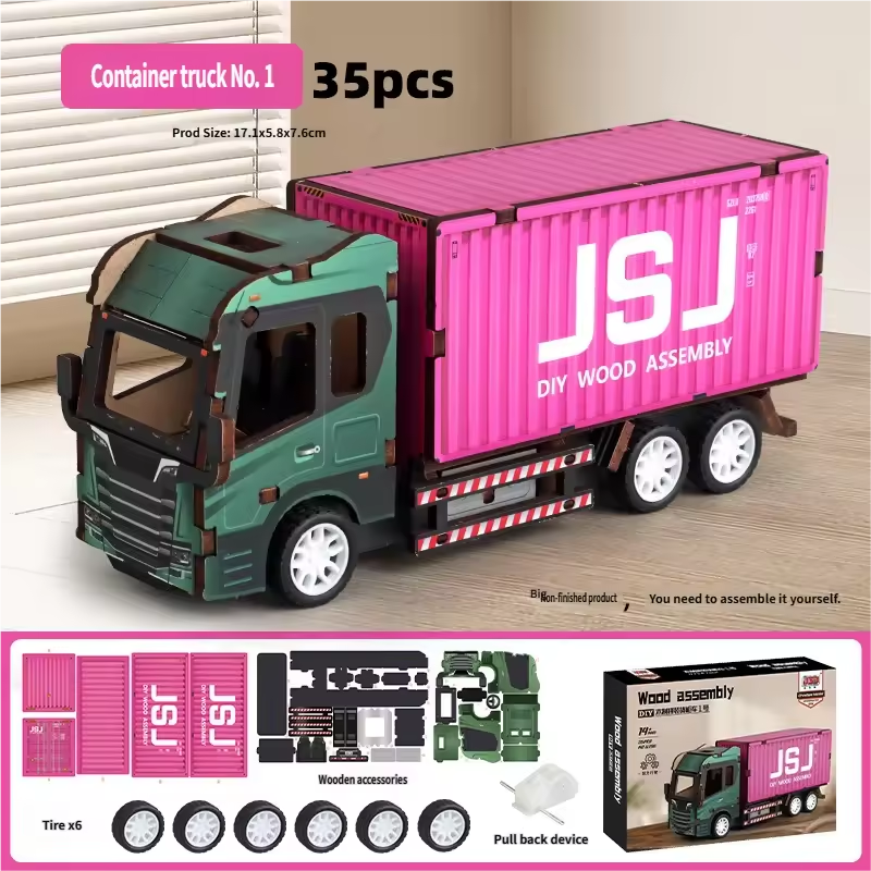 Camion porte-conteneurs vert et rose