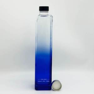 750毫升独特的方形蓝色火石玻璃酒瓶空盒软木盖塞子1000毫升容量扩散器 - Product Image 5