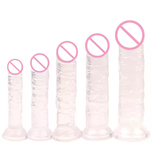便宜的5种不同尺寸的吸盘刺激逼真的软水晶果冻多色假阳具性玩具女同性恋玩具