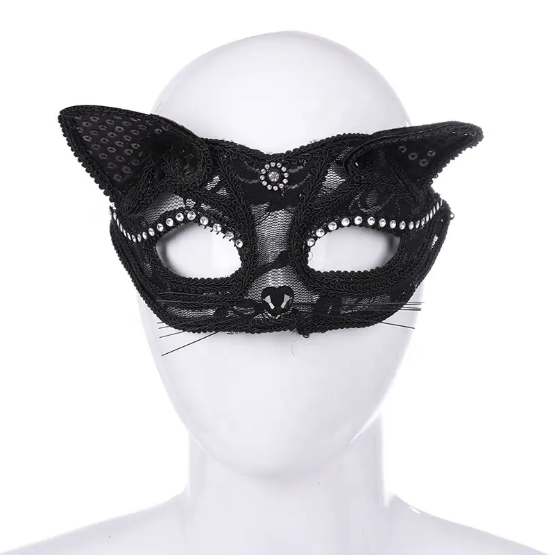 Halloween Carnival Cosplay Stage Performance Props Lace Sex Appeal Female Animal Cat Face Mask