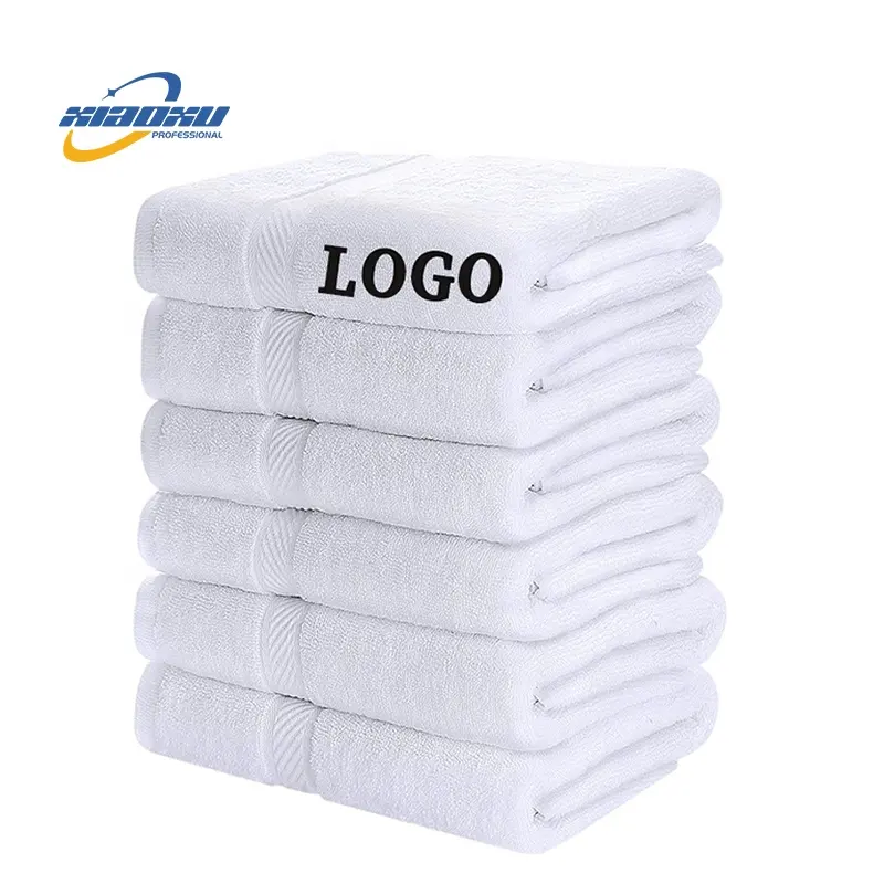 Juegos de toallas blancas con logotipo personalizado, suaves para salón de belleza, Spa, peluquero, baño, Hotel, 100% toallas de algodón