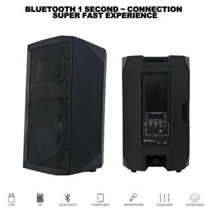Audio professionale 15 pollici attivo Subwoofer amplificatore alimentato in plastica altoparlante con DSP e bluetooth per musicisti uso esterno - Product Image 4