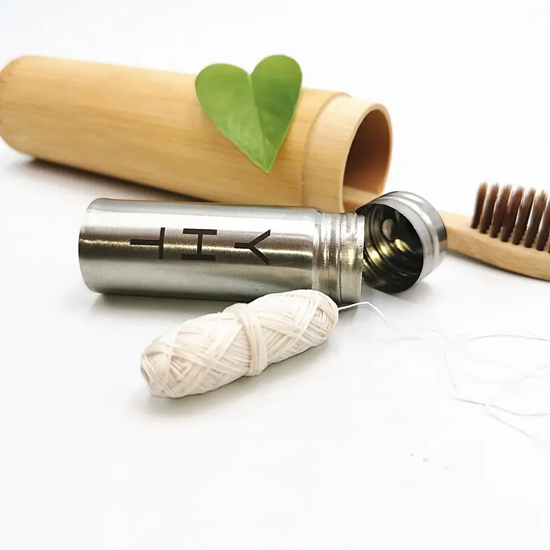 Бамбуковый Футляр или стеклянная банка, доступная биоразлагаемая чистая натуральная бамбуковая древесная нить для зубной нити, Экологически чистая нить
