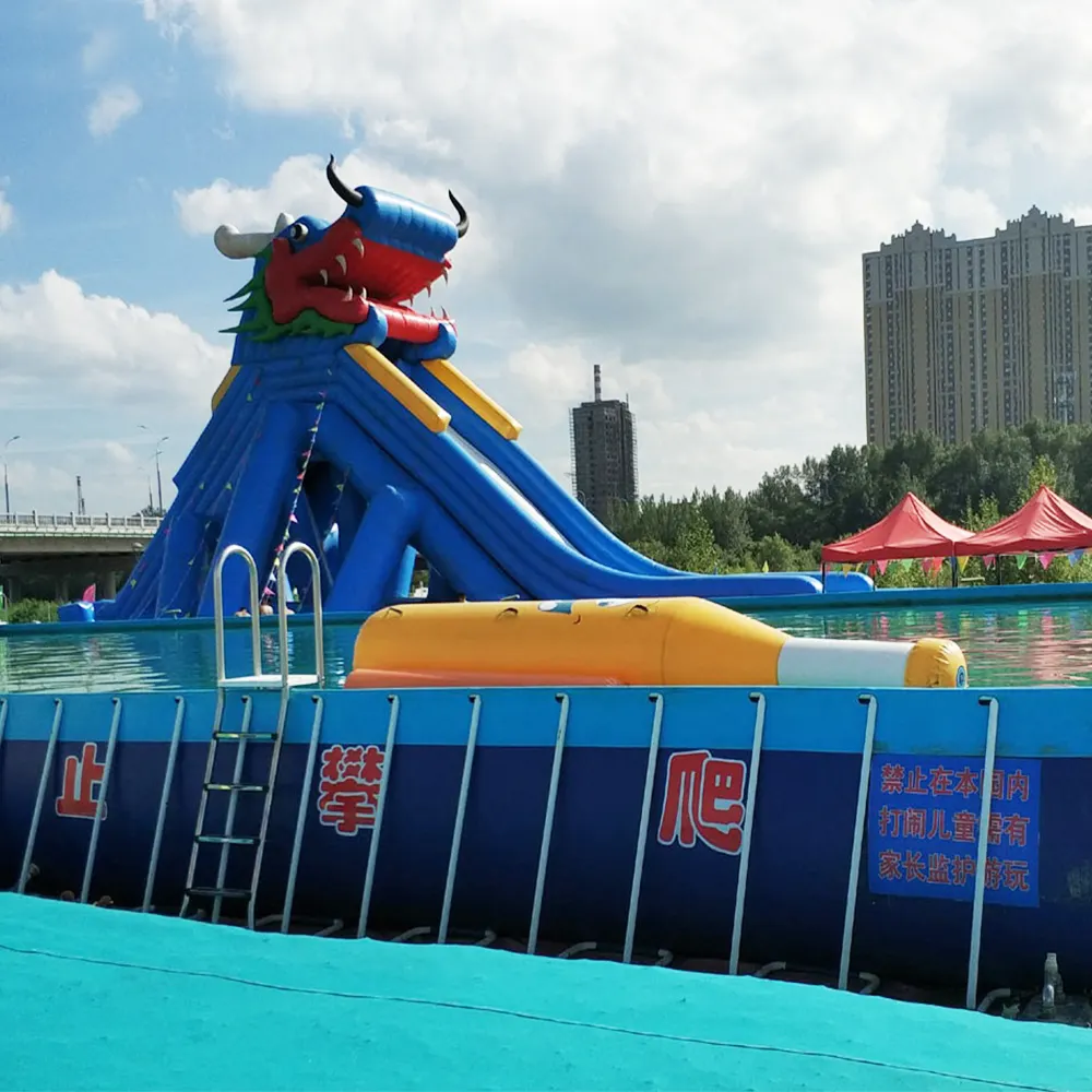 Piscina inflable Rectangular portátil de pvc, marco de Metal