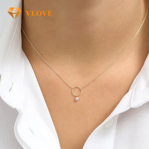 VLOVE çağdaş takı kolye kolye 14K daire kolye ile çerçeve seti elmas