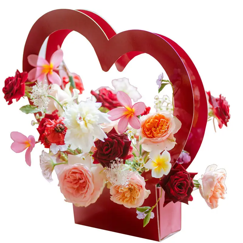Songhui-Bolso de mano de flores para Navidad, caja de regalo de flores portátil de papel, cesta de flores