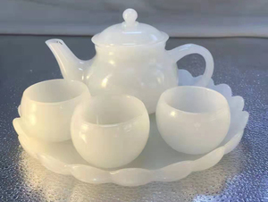 Çin fabrika el yapımı Opal Mosser süt cam Kung Fu çay seti isıya dayanıklı cam çaydanlık bardak yeşim cam - Product Image 4