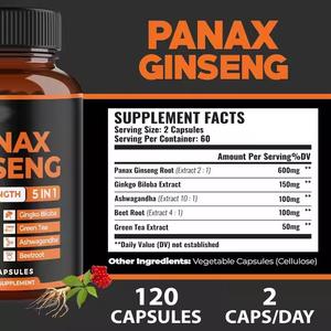 OEM <strong>Panax</strong> Ginseng Extract <strong>Capsules</strong> with Ashwagandha Beet Root Ginkgo Biloba Extract Green Tea Extract for Energy - Product Image 6