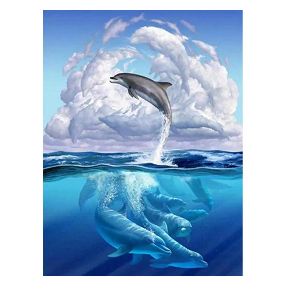 Delfini che saltano immagini pittura diamante mosaico arti ricamo rotondo pittura completa DP508