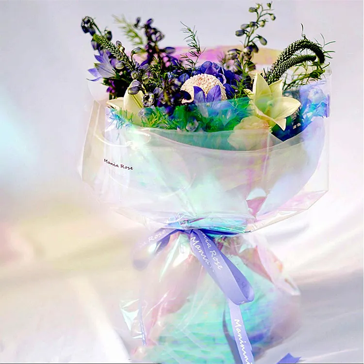 60cm * 9m/Roll nuovo arrivo olografico arcobaleno plastica Cellophane fiori Bouquet carta da imballaggio pellicola impermeabile