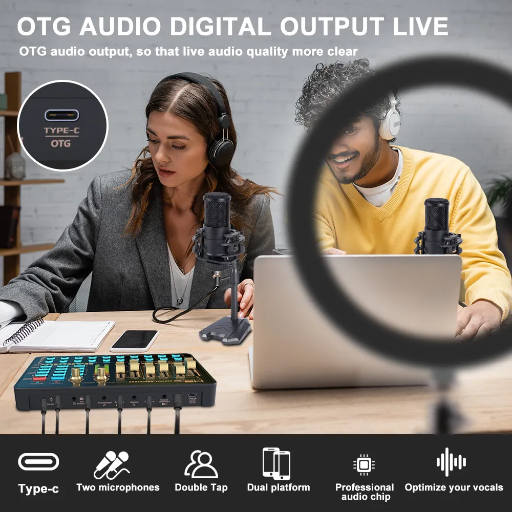 External Stereo Studio Live Sound Card Noise Reduction Multi-scene Sound Card For Live Streaming Recording Podcasting