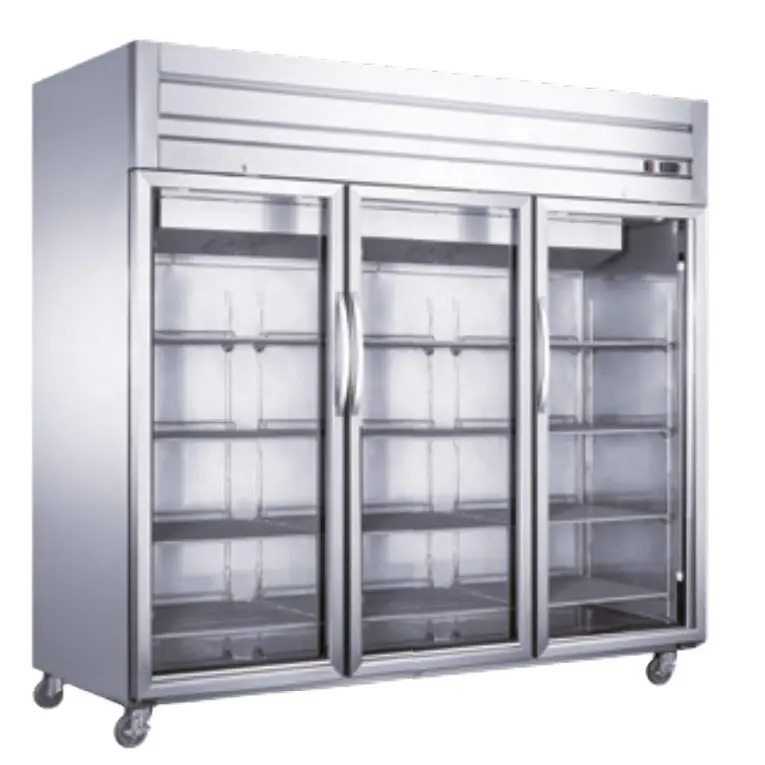 Réfrigérateur à trois portes en verre légumes fruits refroidisseur commercial refroidisseur d'air réfrigérateur à affichage vertical