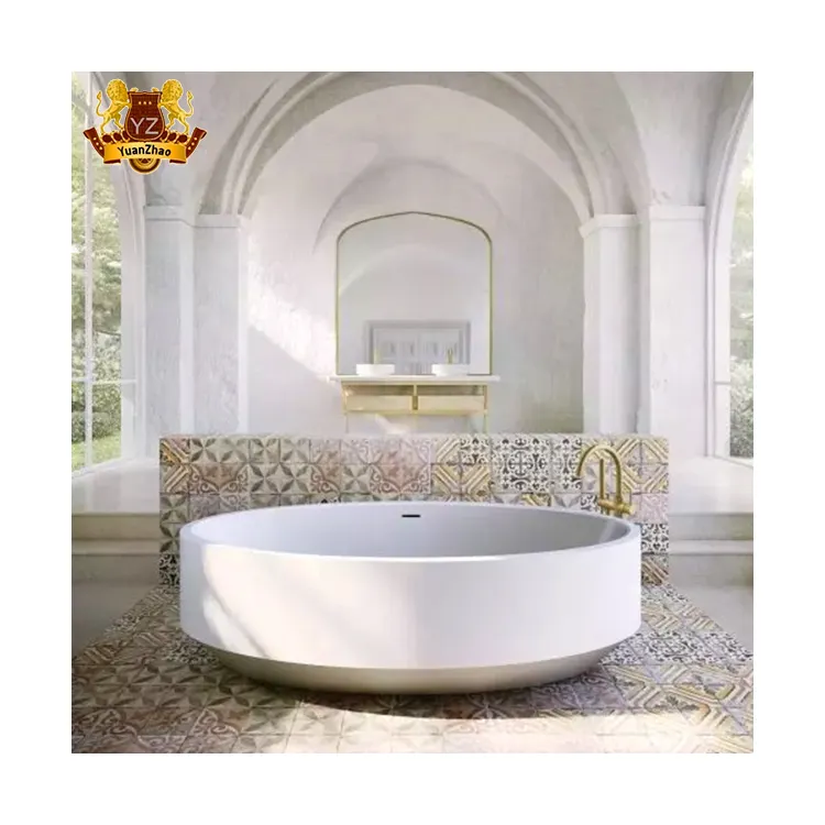 Bañera redonda de piedra Natural para baño, bañera independiente de mármol blanco, venta al por mayor