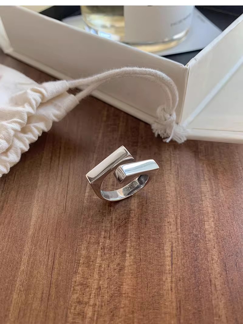 Staggered long square silver ring