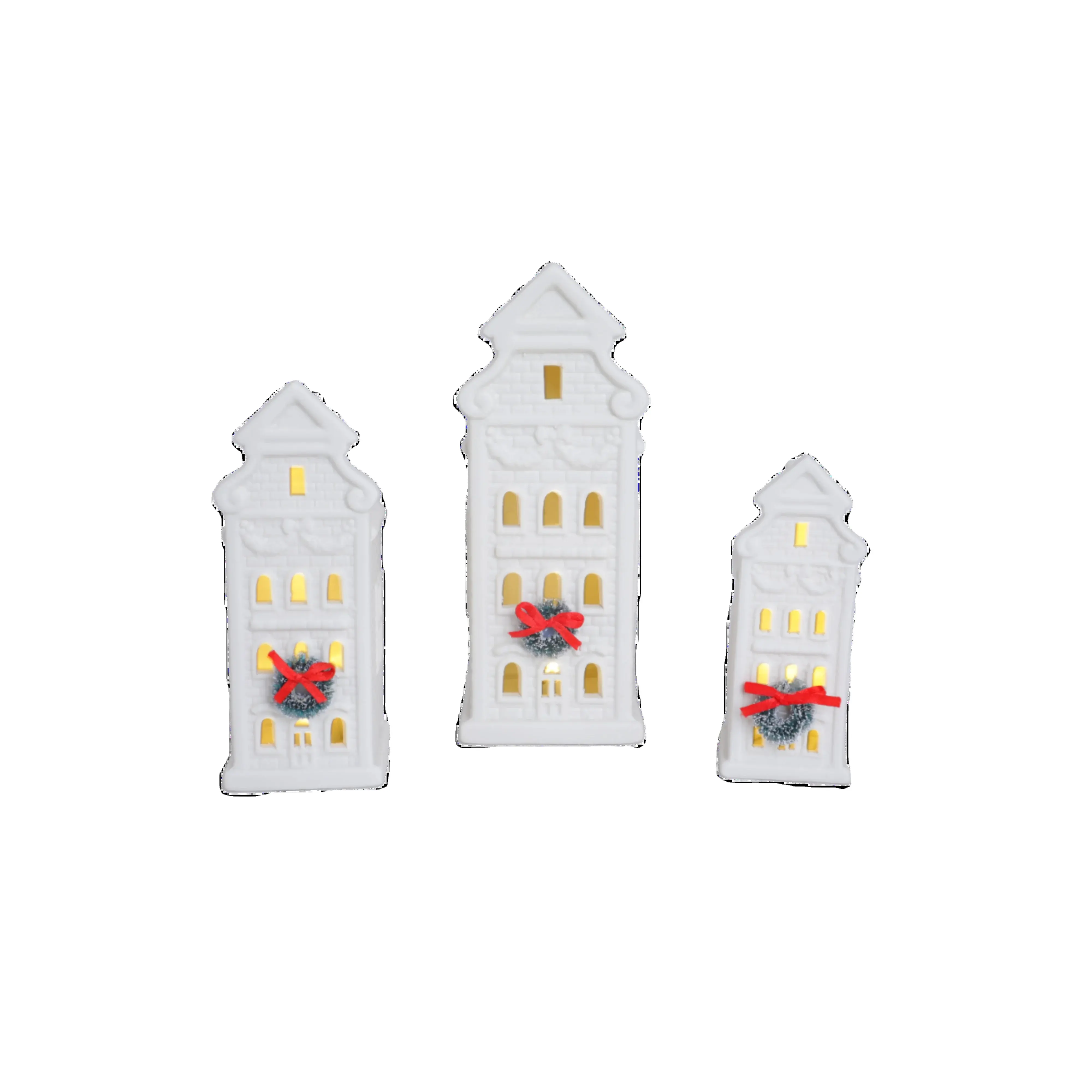 Decorazione natalizia in ceramica a LED porcellana bianca Mini casa figurina-ornamento natalizio in ceramica da tavolo