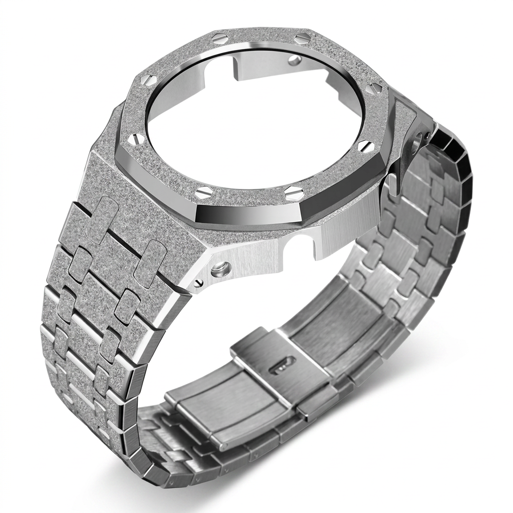 silver case-steel strap