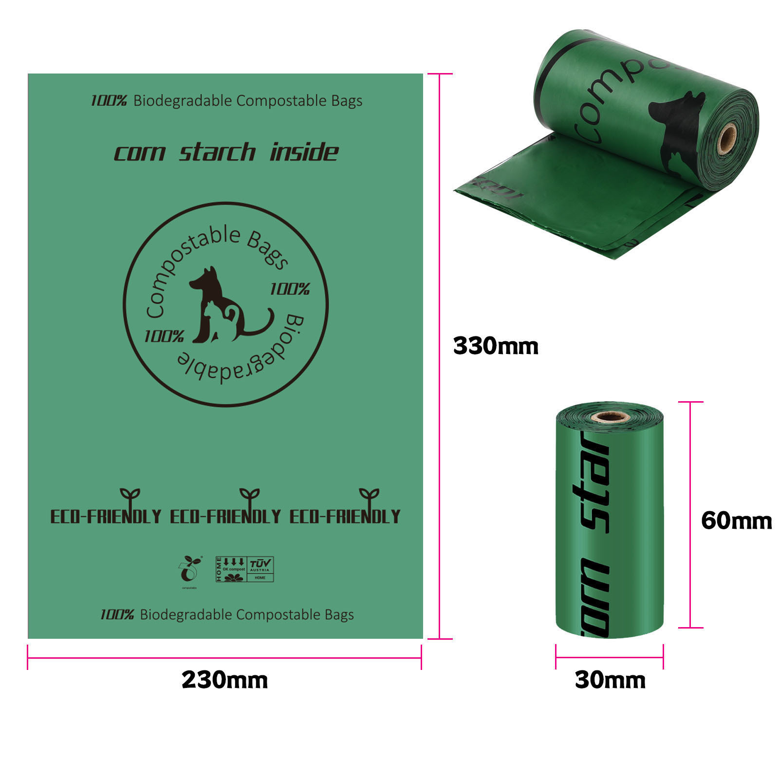 Totalmente biodegradable, impresión verde 1.5, sin fragancia.