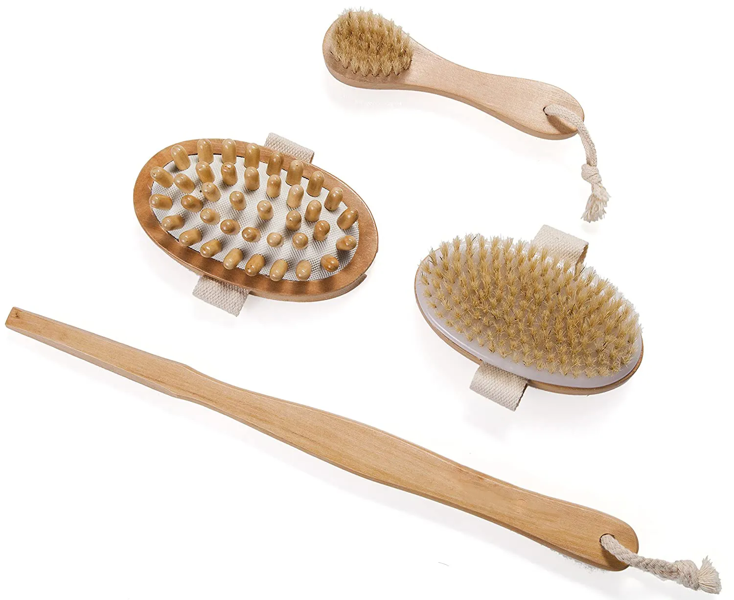 Houten Dubbelzijdig Bad Dody Cleaning Natuurlijke Haren Borstel Lang Handvat Set Droge Borstelen Body Brush Kit