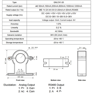 Sensor de corriente de fuga de CA 50mA 100mA 200mA 300mA 500mA 600mA 1A 2A 5A / 4-20mA 5V RS485 transductor de corriente de núcleo dividido - Product Image 3